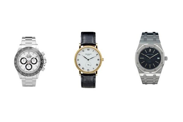 ロレックス,日本の人気モデル（左から）デイトナ、カラトラバ、ロイヤルオーク（Chrono24 GmbHリリースより）