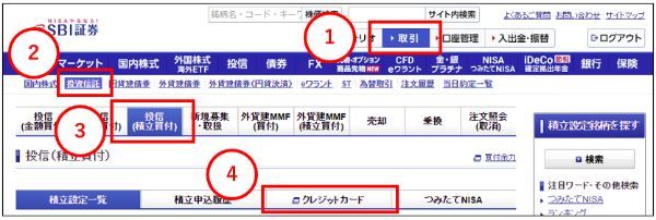クレジットカード管理画面へ遷移