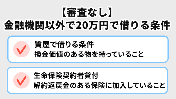 【審査なし】金融機関以外で20万円を借りるための条件