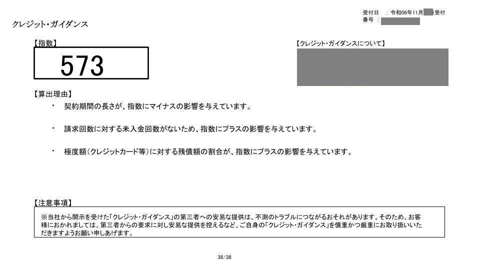 信用情報開示報告書の一部