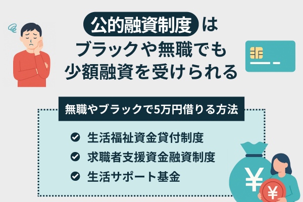 公的融資制度はブラックや無職でも少額融資を受けられる