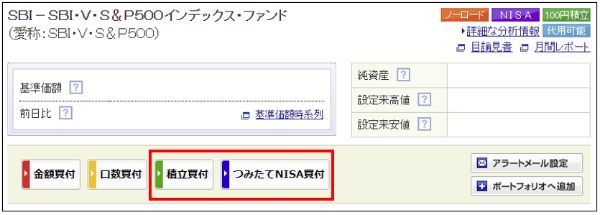 積み立てたい投資信託の個別銘柄ページに遷移